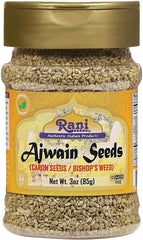 Rani Ajwain seeds in a jar, aromatic spice for curries and breads.