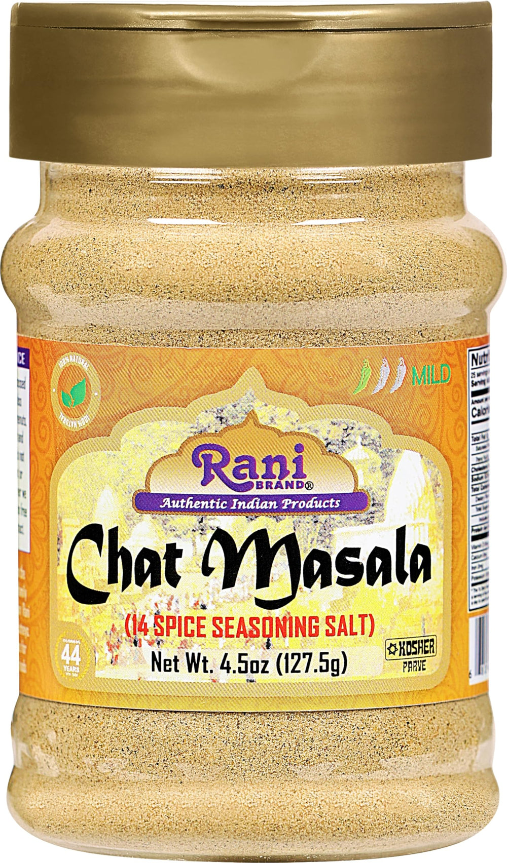 Rani Chat Masala jar front showing authentic Indian seasoning for snacks and salads