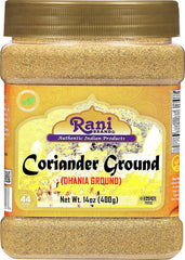 Rani coriander powder bottle front, premium salt-free spice for curries and lentils.