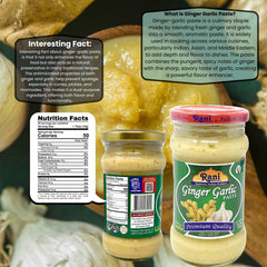 Rani Ginger Garlic Paste label close-up highlights clean ingredients and no artificial colors.