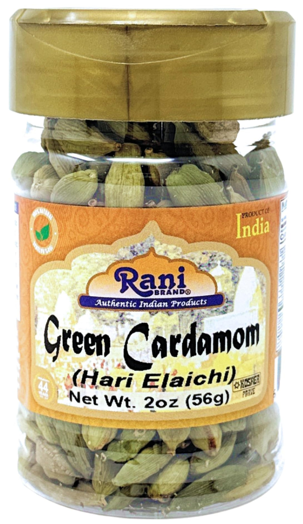 Rani Green Cardamom Pods Hari Elachi jar front showing authentic packaging
