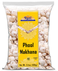 Rani Jumbo Phool Makhana raw bag showing natural, protein-rich fox nuts for snacking