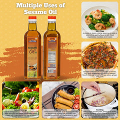 Rani sesame oil label emphasizes non-GMO, kosher, vegan, gluten-free attributes.