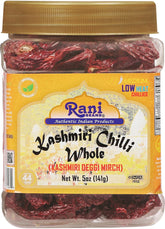 Rani Kashmiri Chilli Whole jar front view shows vibrant color for curries.