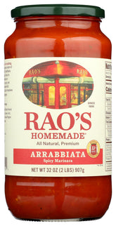 Rao's Arrabbiata 32oz bottle ready for quick weeknight pasta