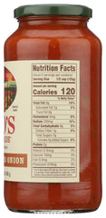 Rao's sauce being poured over steaming pasta, delivering rich Italian flavors.