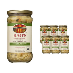 Rao's Homemade Italian Wedding Soup six-pack jars for quick weeknight dinners.