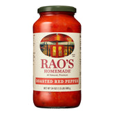 Rao's Roasted Red Pepper Sauce jar ready for pasta use, premium ingredients visible