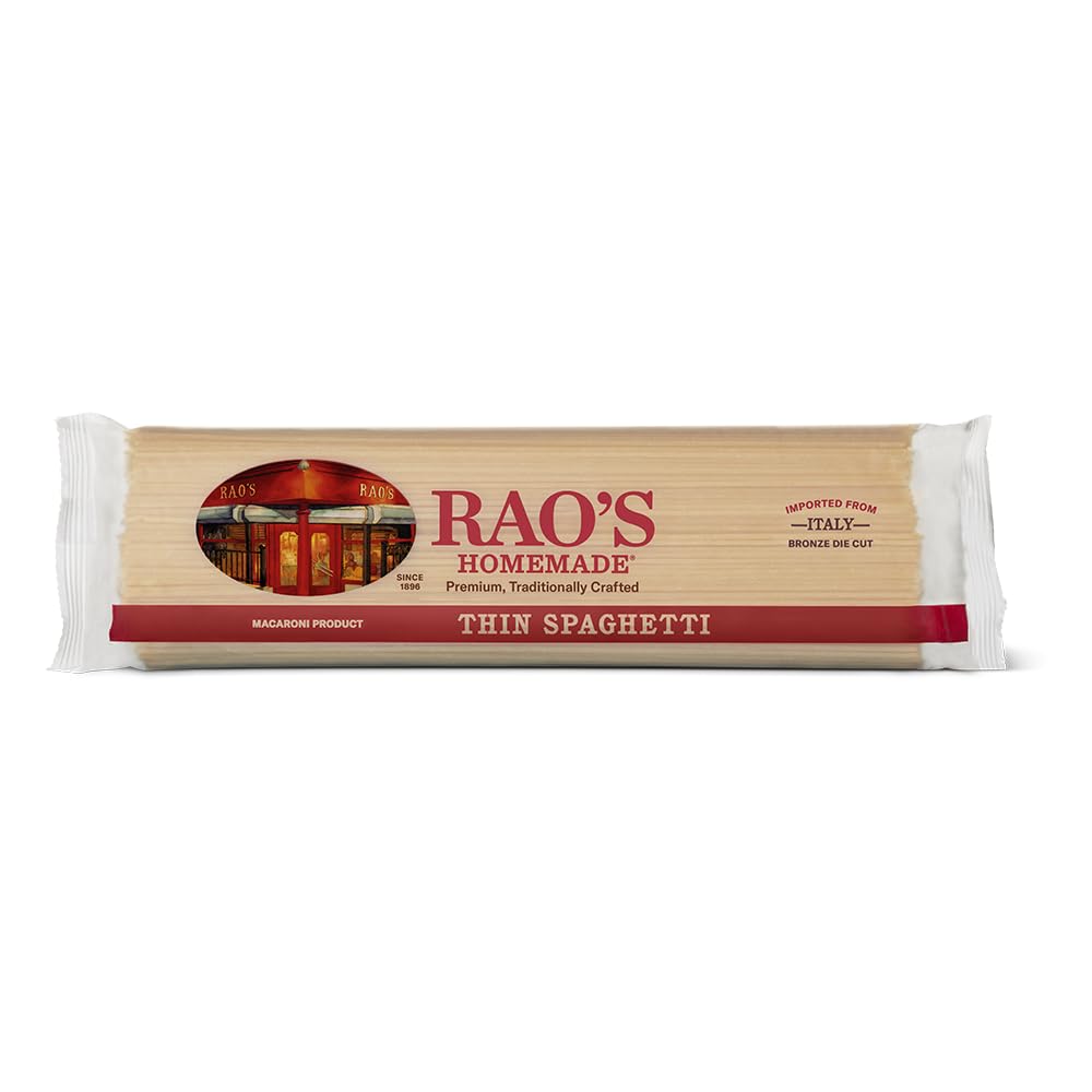 Rao's Homemade Thin Spaghetti pasta pack, ideal for classic marinara sauces.