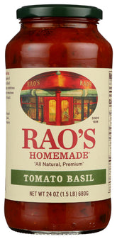 Rao's Homemade Tomato Basil Sauce jar delivers authentic Italian flavor in minutes.