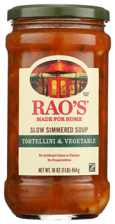 Rao's Homemade tortellini and vegetables soup jar closeup for quick meals