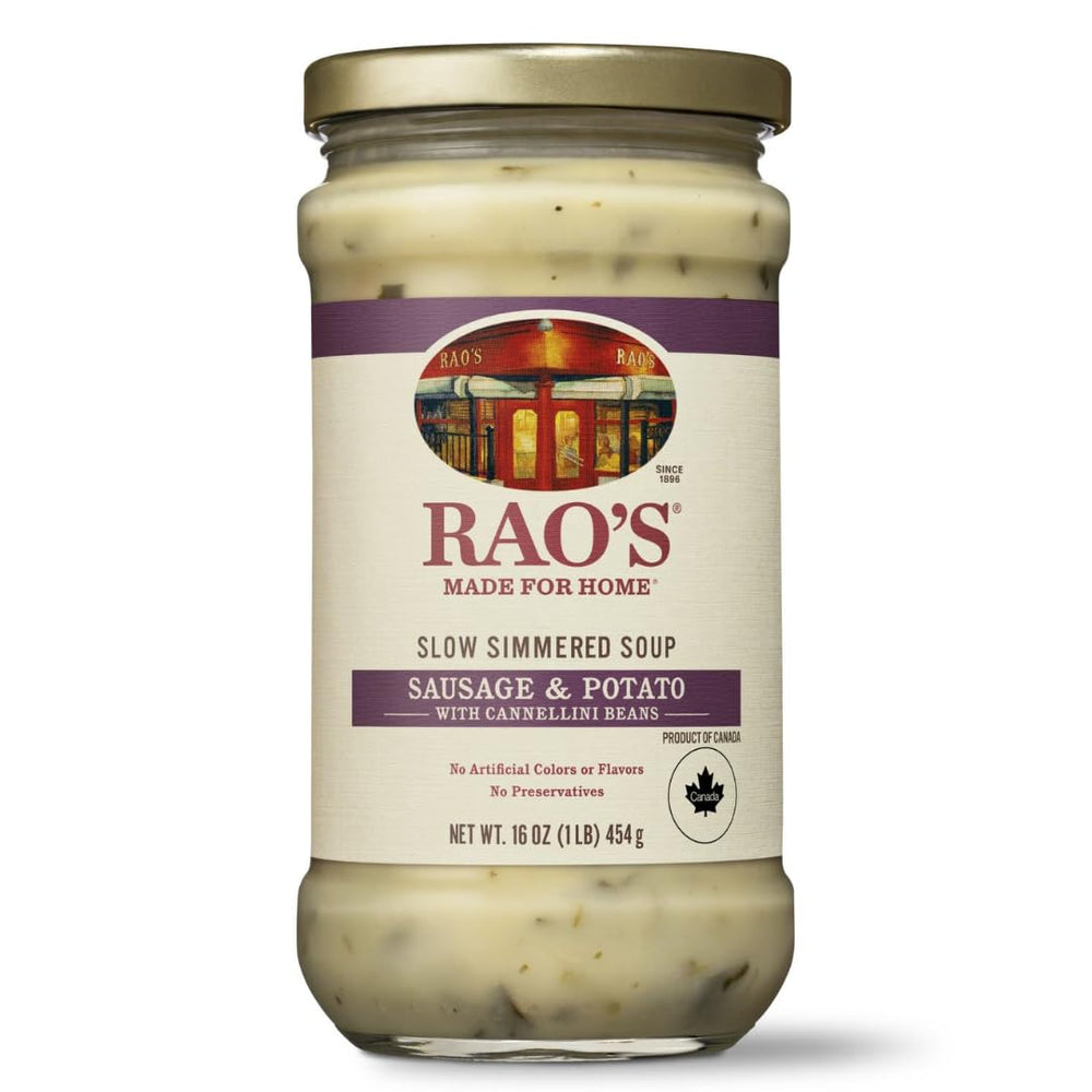 Rao's Made for Home sausage and potato soup jar ready for quick meals.