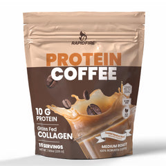 Rapid Fire Protein Coffee Hazelnut cup showing hot, energizing drink for morning routine.