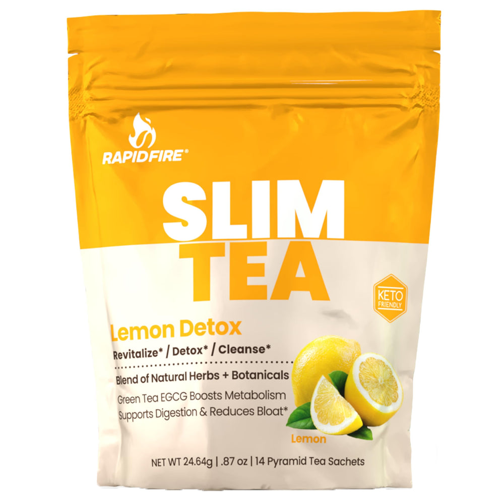 Rapid Fire Slim Tea 14-day pack shown for a convenient detox routine