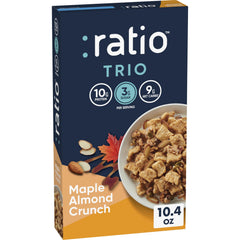 Ratio Trio Maple Almond Crunch cereal box front for keto-friendly breakfast