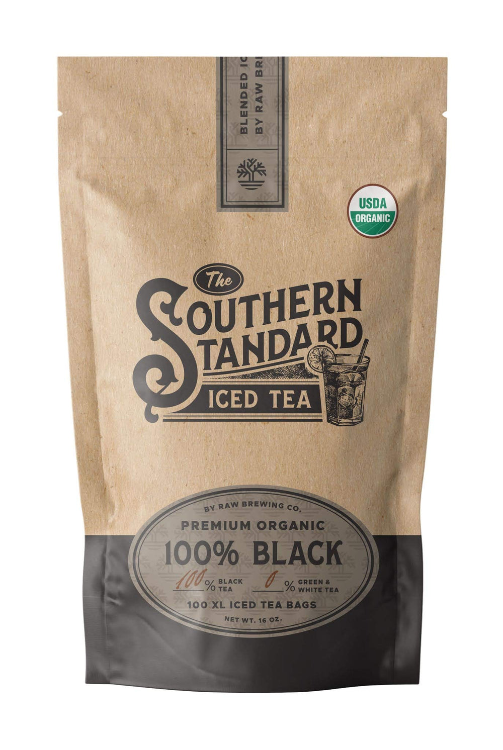 Raw Brewing Company The Southern Standard tea bag open, fresh, customizable brew for strong flavor.