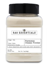 Raw Essentials Parmesan Cheese Powder bottle pouring for quick, savory flavor boost