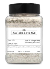 Raw Essentials salt-vinegar-dill seasoning bottle elevating fries with tangy dill