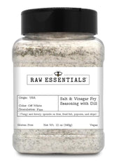 Raw Essentials salt-vinegar-dill seasoning bottle elevating fries with tangy dill