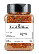 Raw Essentials Shichimi Togarashi spice bottle enhances ramen with citrusy pepper warmth