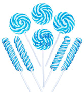 RBBZ Party blue candy swirl lollipop 18g, perfect for candy buffets and party favors.