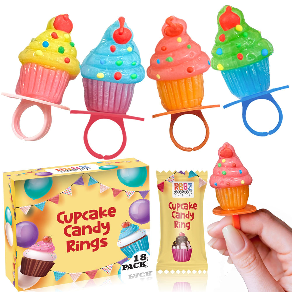 RBBZ Party cupcake ring pops on a finger, playful birthday party favor