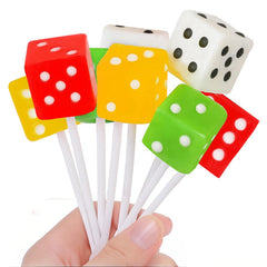 RBBZ Party Dice Candy Lollipops, assorted colors, ideal for casino night party favors.