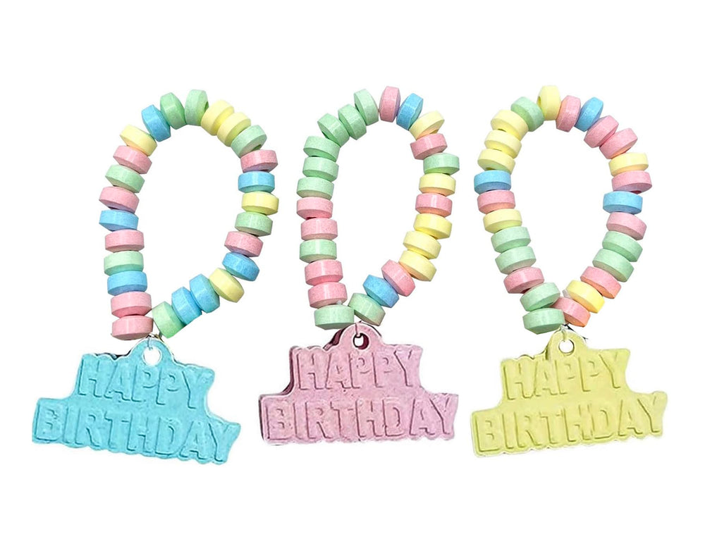 RBBZ Party Happy Birthday Candy Bracelets in colorful wrappers, perfect for party favors