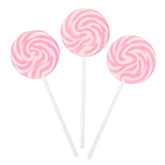 RBBZ Party pink swirl lollipops in 2-inch size, ideal for party favors and candy buffets.