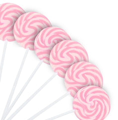RBBZ Party pink swirl lollipops, individually wrapped for gifting and easy sharing at celebrations.