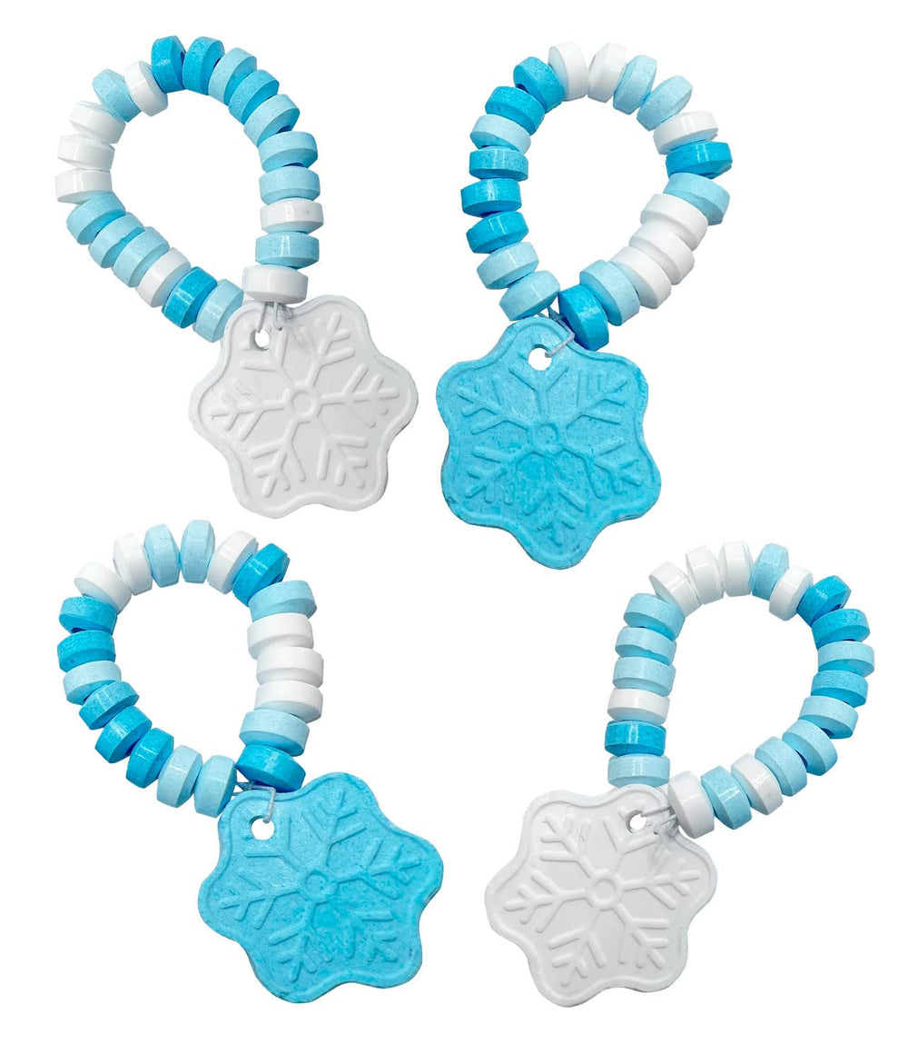 RBBZ Party snowflake candy bracelets in blue and white, ideal for Frozen party favors.