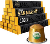 REAL COFFEE GREAT TASTE San Marino capsules packshot highlighting recyclable aluminium pods