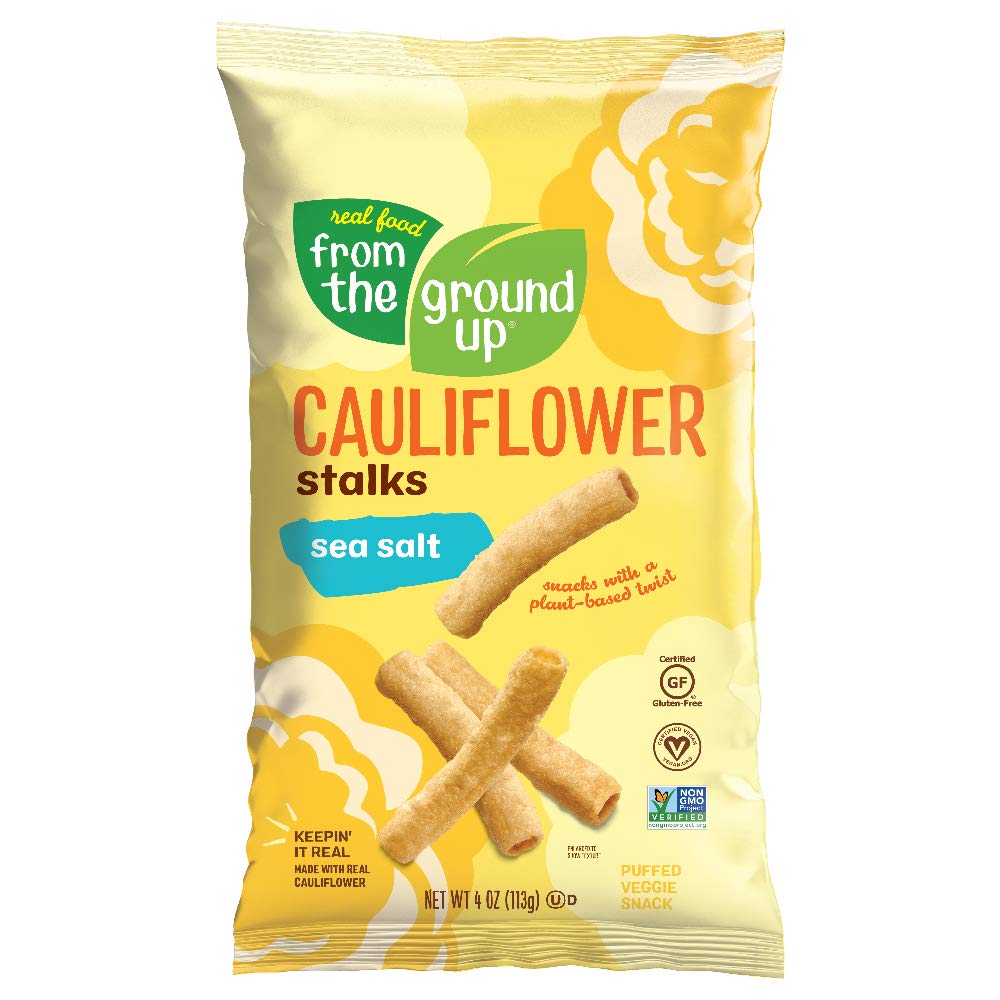 From The Ground Up packaging showing stalk cauliflower sea salt gluten-free snack option