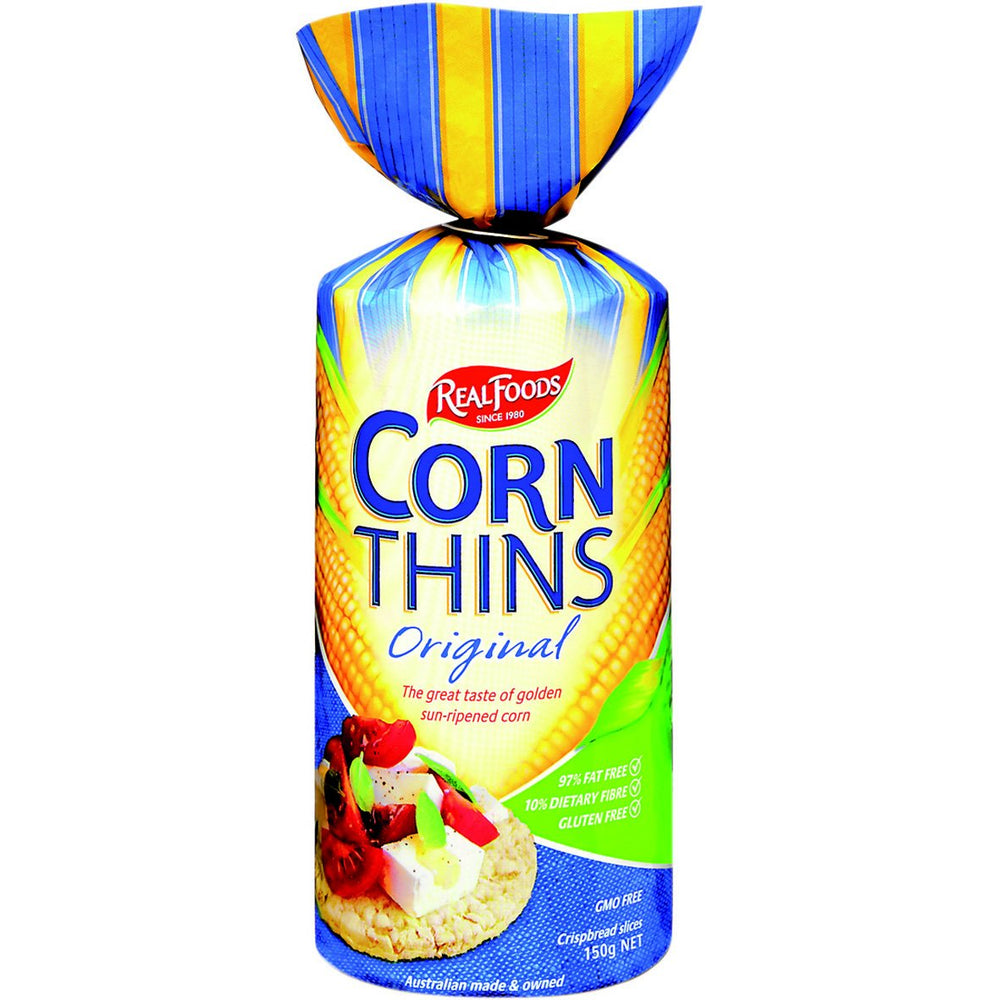 Real Foods Corn Thin ORGNL ORG—crisp, versatile snack in a six-pack for on-the-go enjoyment