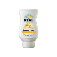 Reàl Infused Exotics Banana Puree Syrup bottle front ideal for fruit-forward cocktails