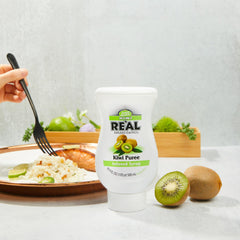 Real Infused Exotics Kiwi Puree Syrup squeezable bottle with wide mouth.