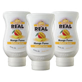 Reàl Infused Exotics Mango Purée Infused Syrup pack 3 front, convenient squeezable bottle for drinks