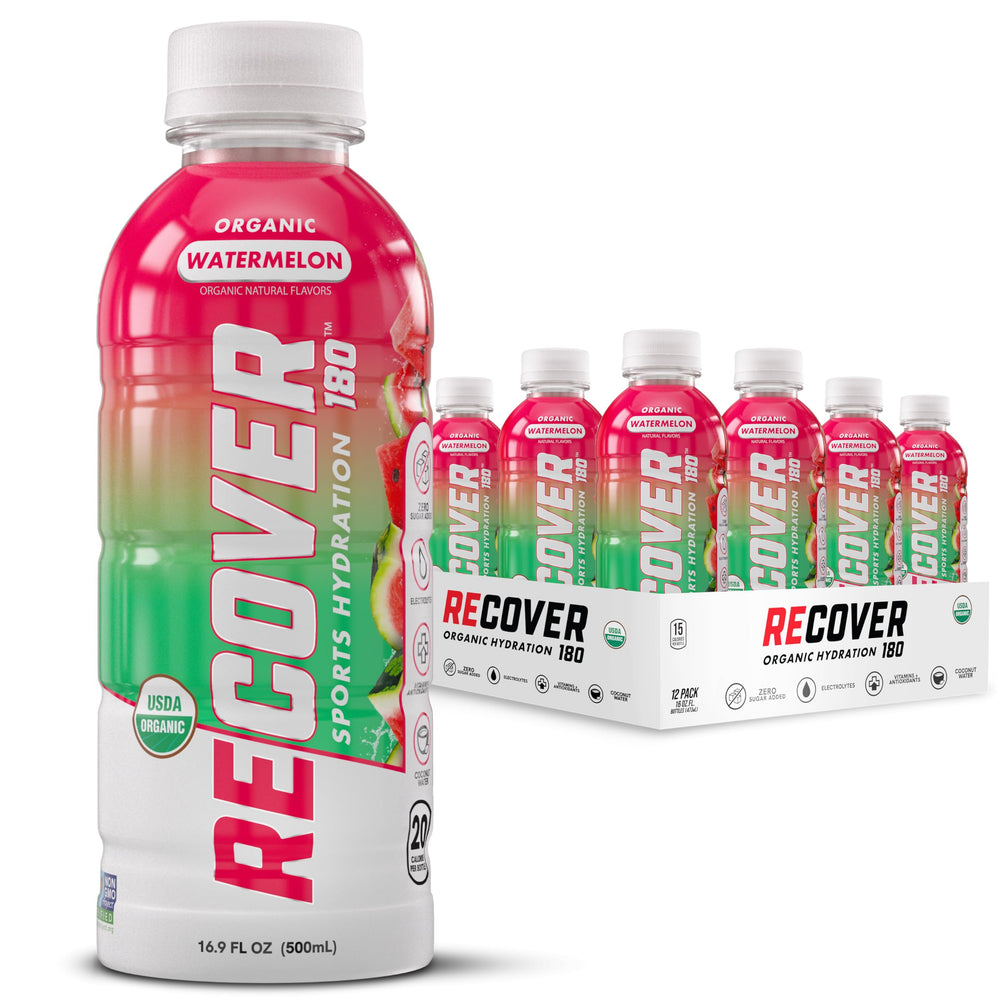 RECOVER 180 water bottle front view for organic hydration.