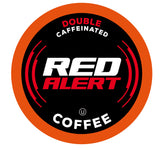 Red Alert extra strong coffee pods packaging ready for Keurig use.