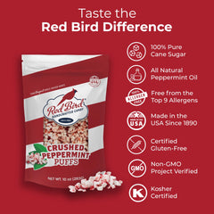 Red Bird Peppermint Puffs as a dessert topping for cupcakes and brownies