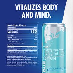 Red Bull blueberry vanilla flavor splash image conveys a cool, flavorful pick-me-up.