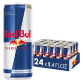 Red Bull energy can front view highlighting caffeine boost for focus.