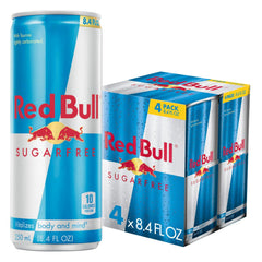Red Bull Sugar Free 4-pack front view for quick energy on the go.