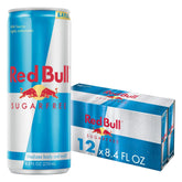 Red Bull Sugarfree can side view for a quick caffeine lift without sugar.