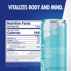 Red Bull Taurine and B vitamins graphic highlights key energy ingredients.