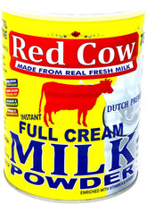 Red Cow packaging showing 900g full cream milk powder, a Dutch premium choice.