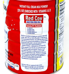 Red Cow nutrition label close-up highlights vitamins and Dutch origin.