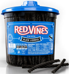 Red Vines Black Licorice jar with soft chewy twists, ideal for snacks and entertaining.