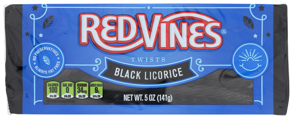 Red Vines Black Licorice Twists pack shot shows resealable bag for freshness.