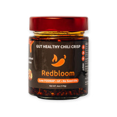 Redbloom Gut-Healthy Chili Crisp jar shows crunchy texture for meals